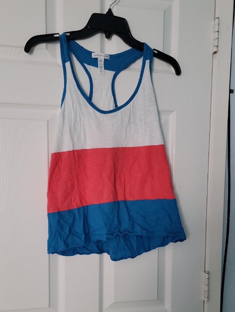 Ambiance Tri-Block Racerback Tank Top - White/Pink/Blue